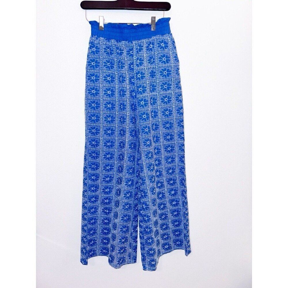 Solitaire Pants Womens Small Wide Leg Beachy Coastal Boho Embroidered Floral